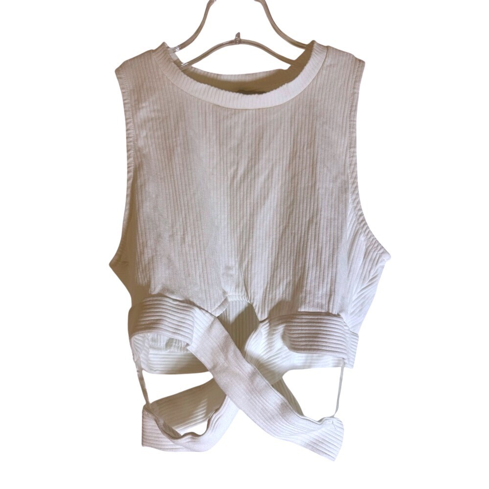 Love Tree Ribbed Cross‎ Tie Crop Top, Small